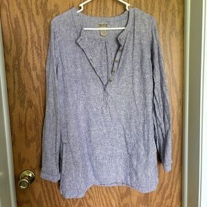 Duluth Trading Co Purple White Striped Hemp Organic Cotton Henley Tunic Size M